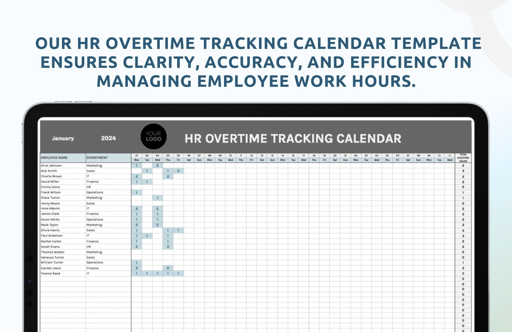 HR Overtime Tracking Calendar Template