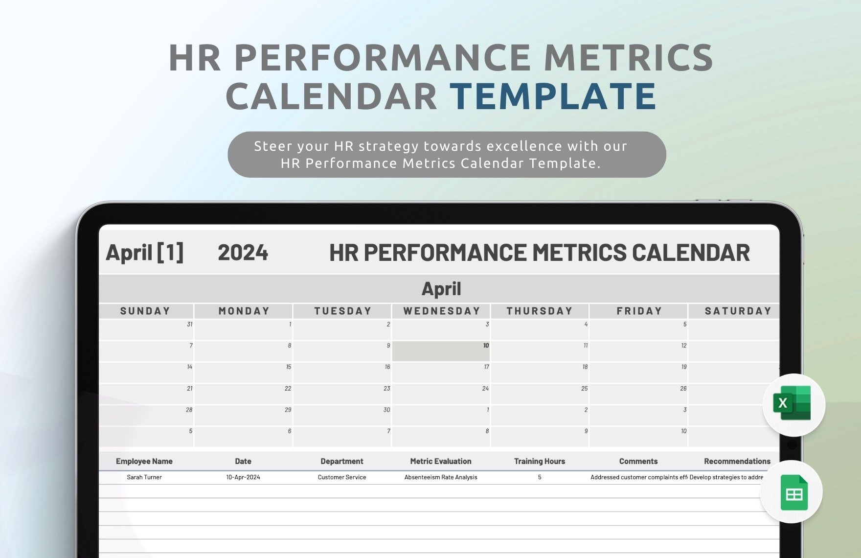 HR Performance Metrics Calendar Template