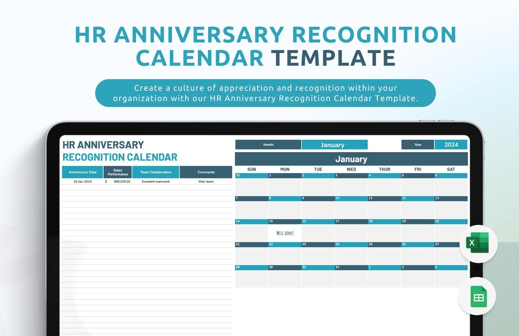 HR Anniversary Recognition Calendar Template