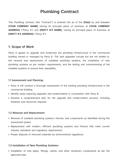 Free Plumbing Contract Template to Edit Online
