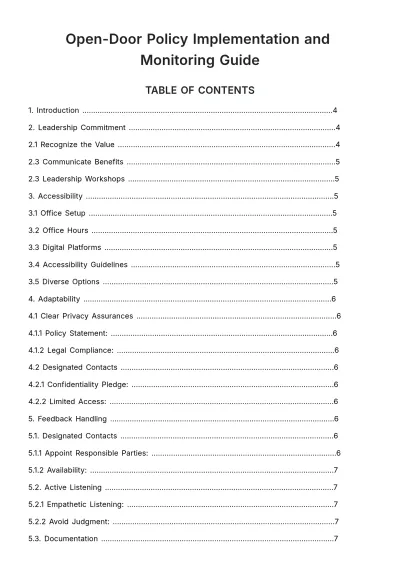 Free Open-door Policy Implementation and Monitoring Guide HR Template to Edit Online