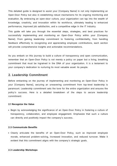 Free Open-door Policy Implementation and Monitoring Guide HR Template to Edit Online