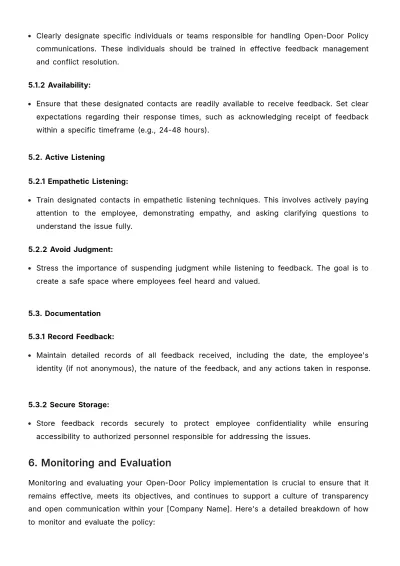 Free Open-door Policy Implementation and Monitoring Guide HR Template to Edit Online