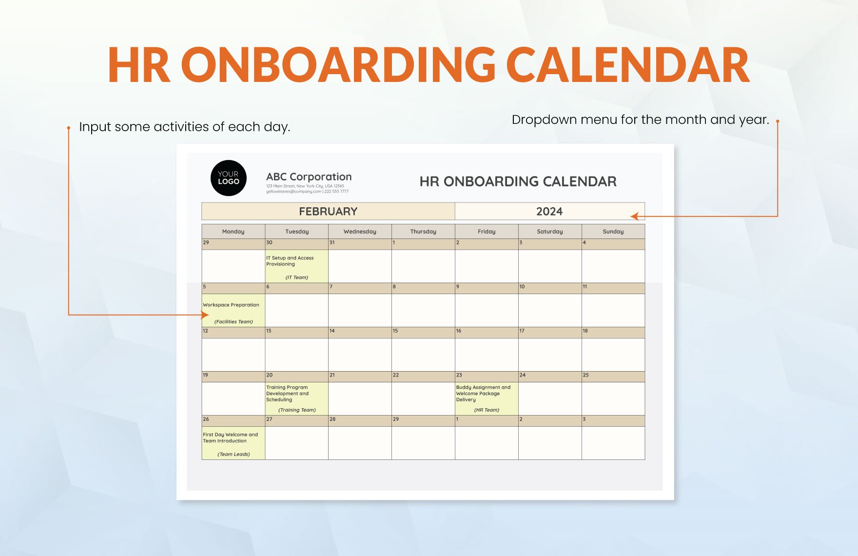 HR Onboarding Calendar Template
