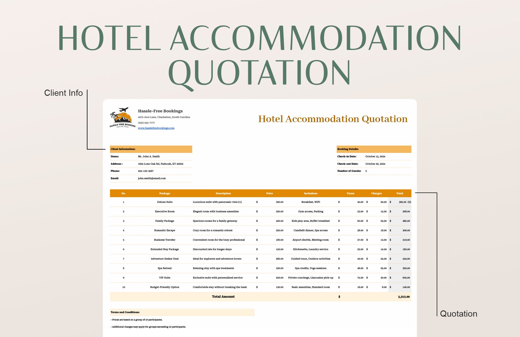 Hotel Accommodation Quotation Template