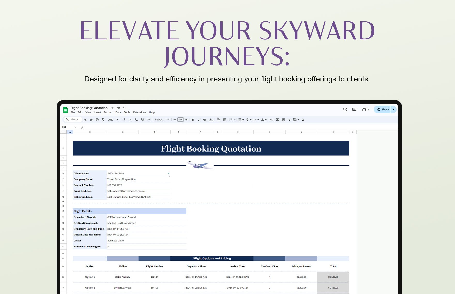 Flight Booking Quotation Template