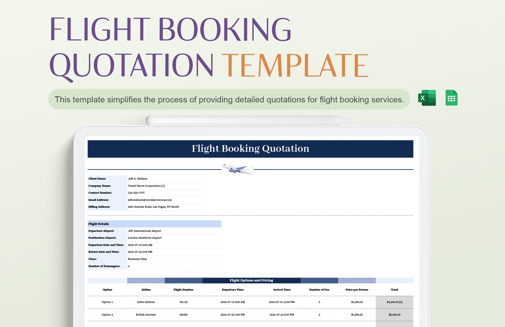 Flight Booking Quotation Template