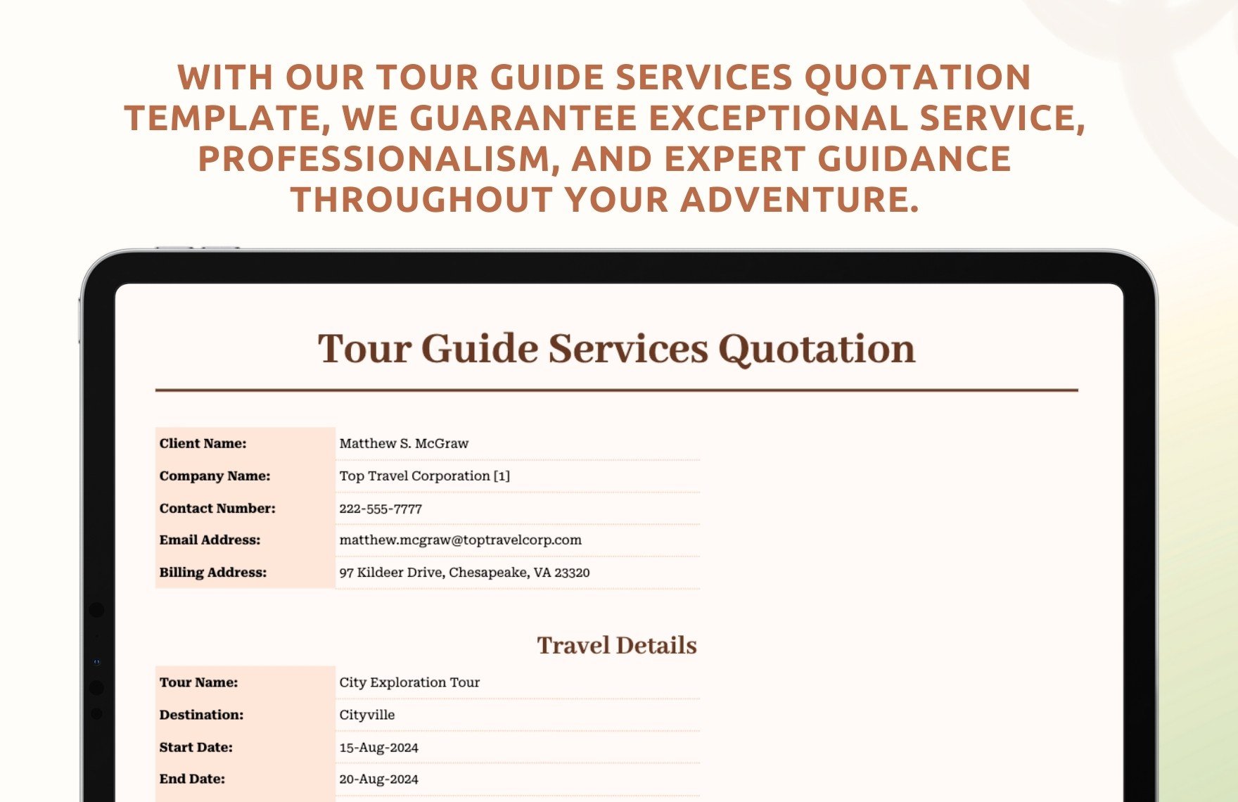 Tour Guide Services Quotation Template