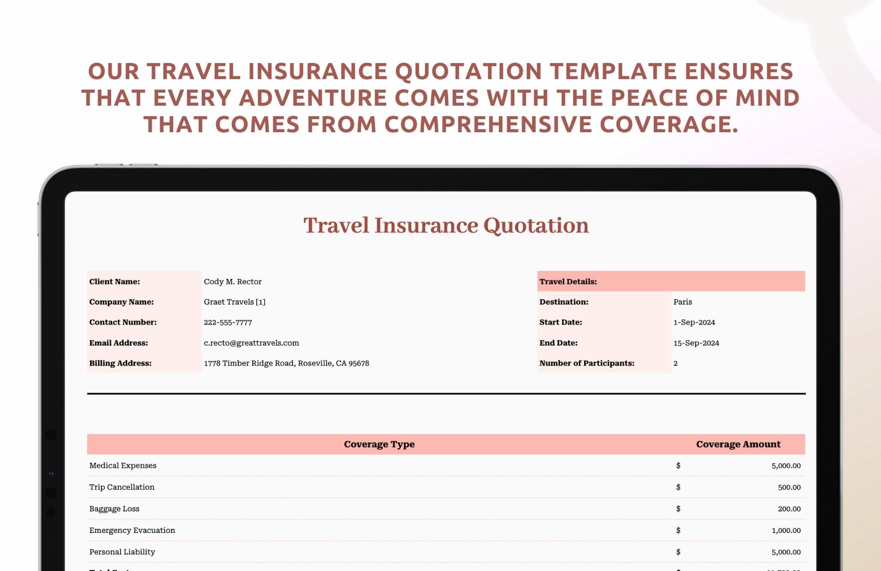 Travel Insurance Quotation Template