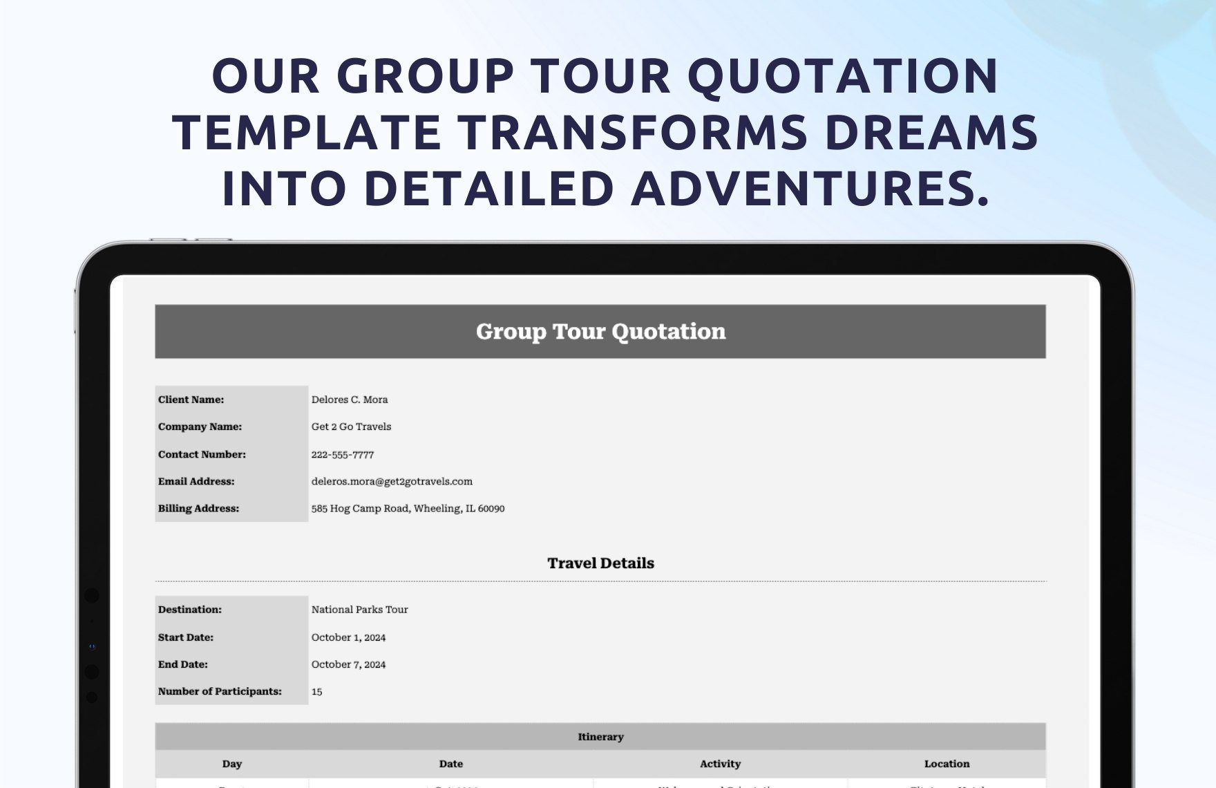 Group Tour Quotation Template