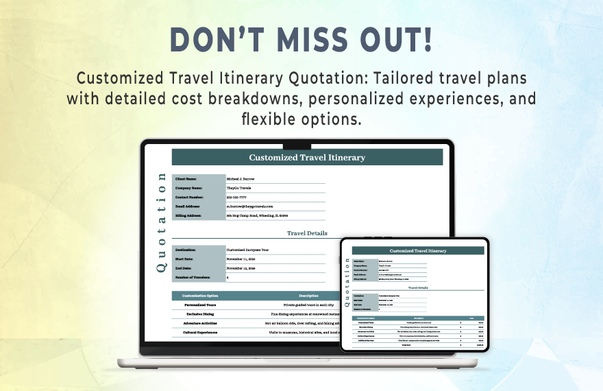 Customized Travel Itinerary Quotation Template