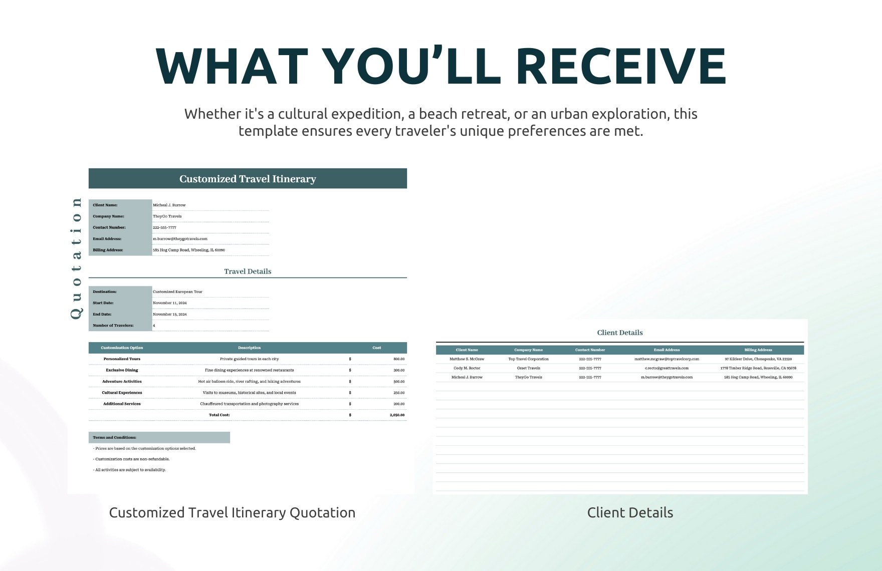 Customized Travel Itinerary Quotation Template