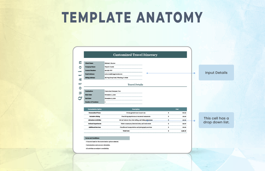 Customized Travel Itinerary Quotation Template
