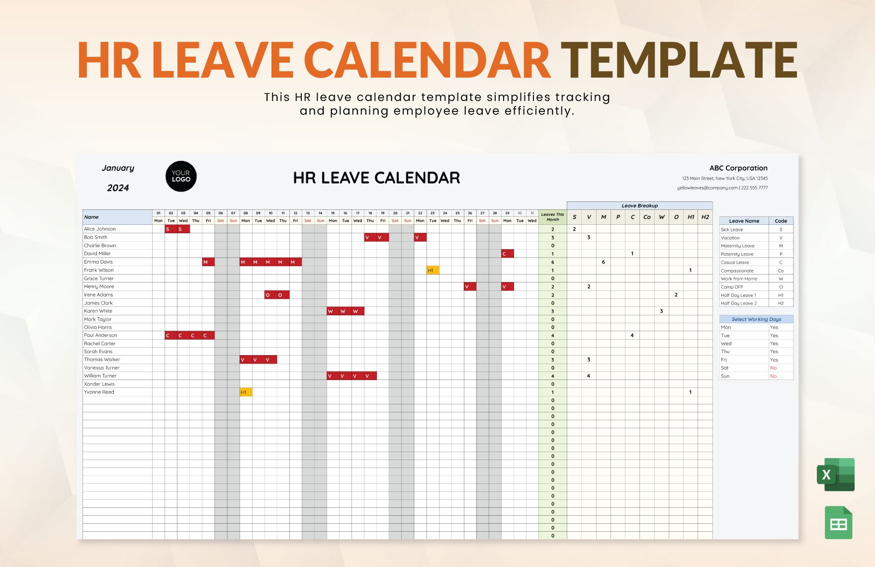HR Leave Calendar Template