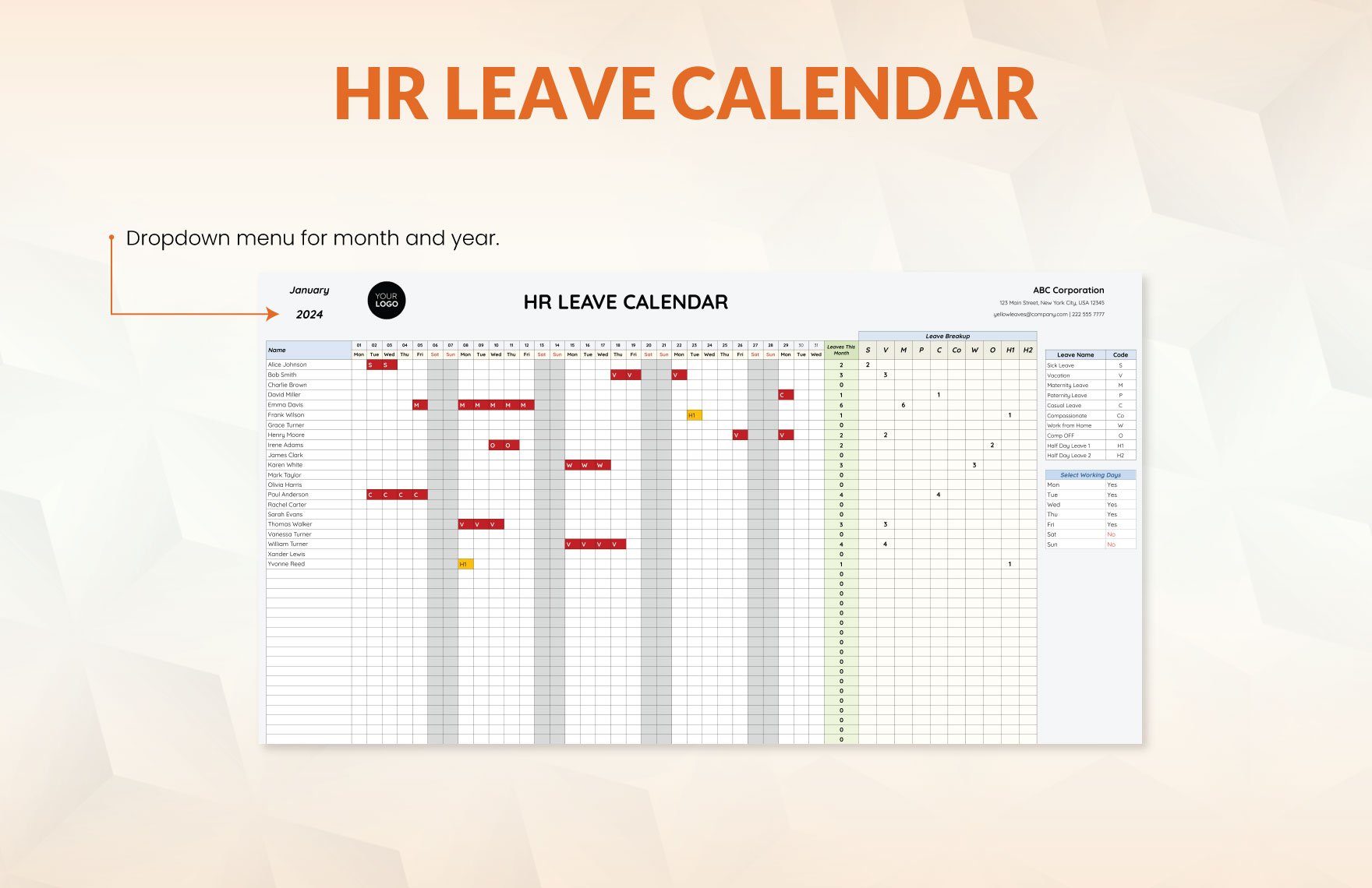 HR Leave Calendar Template