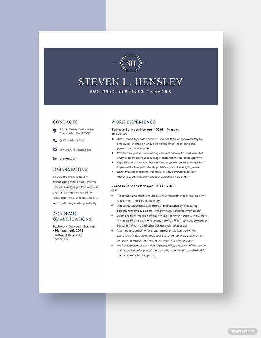 Business Services Manager Resume