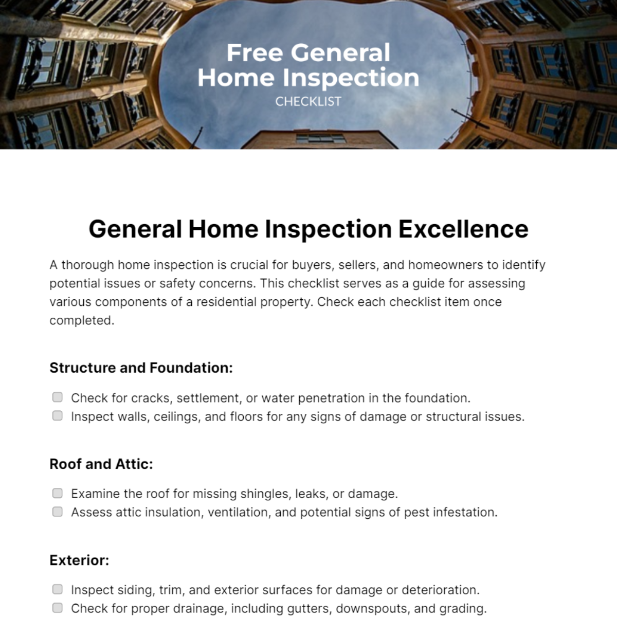 General Home Inspection Checklist Template