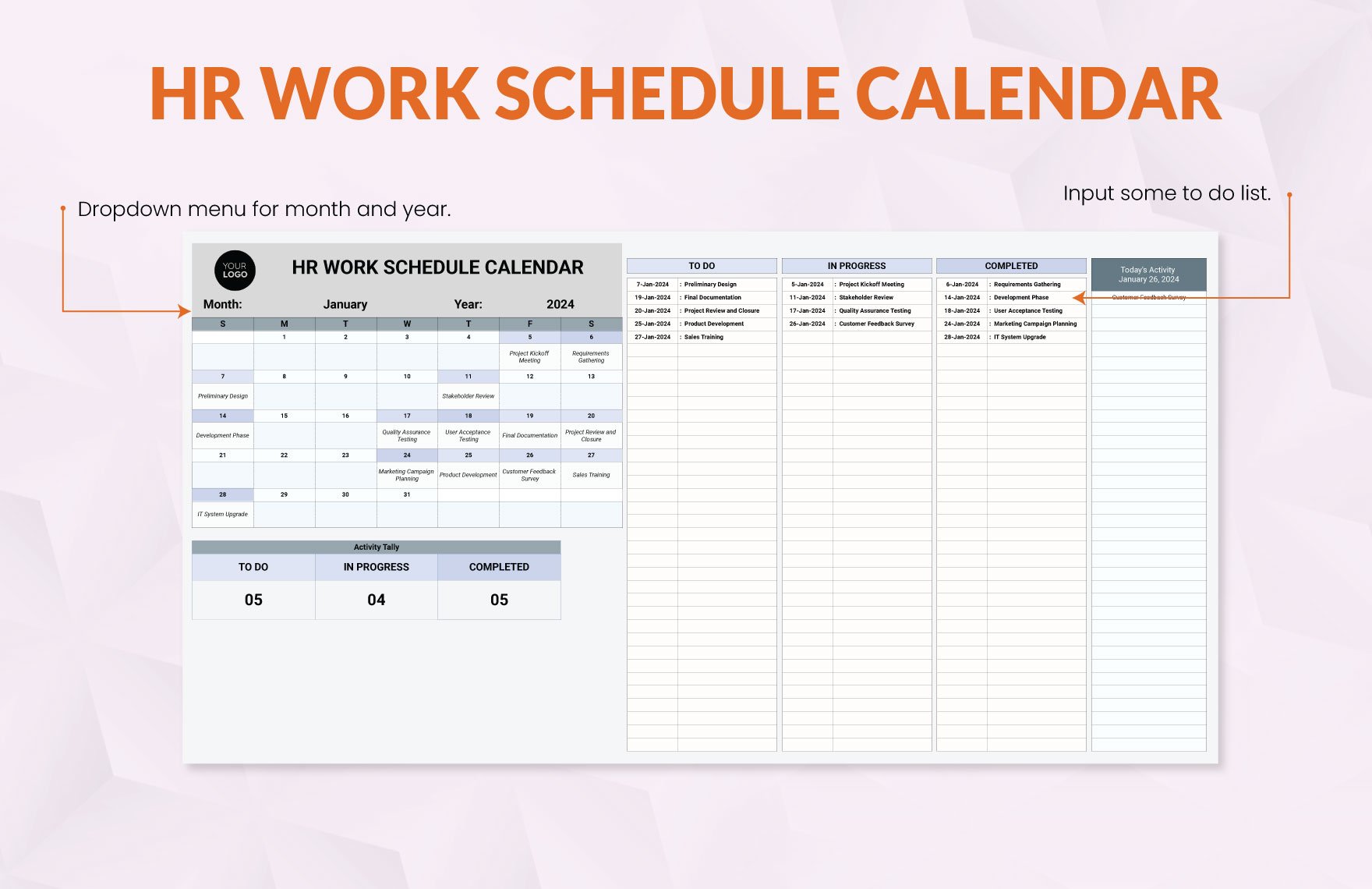 HR Work Schedule Calendar Template