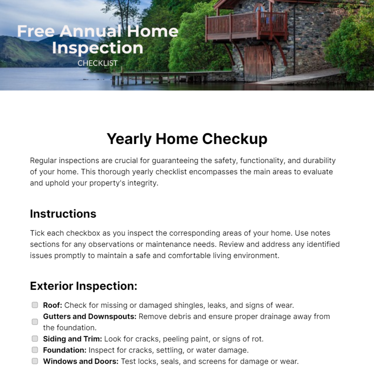 Annual Home Inspection Checklist Template