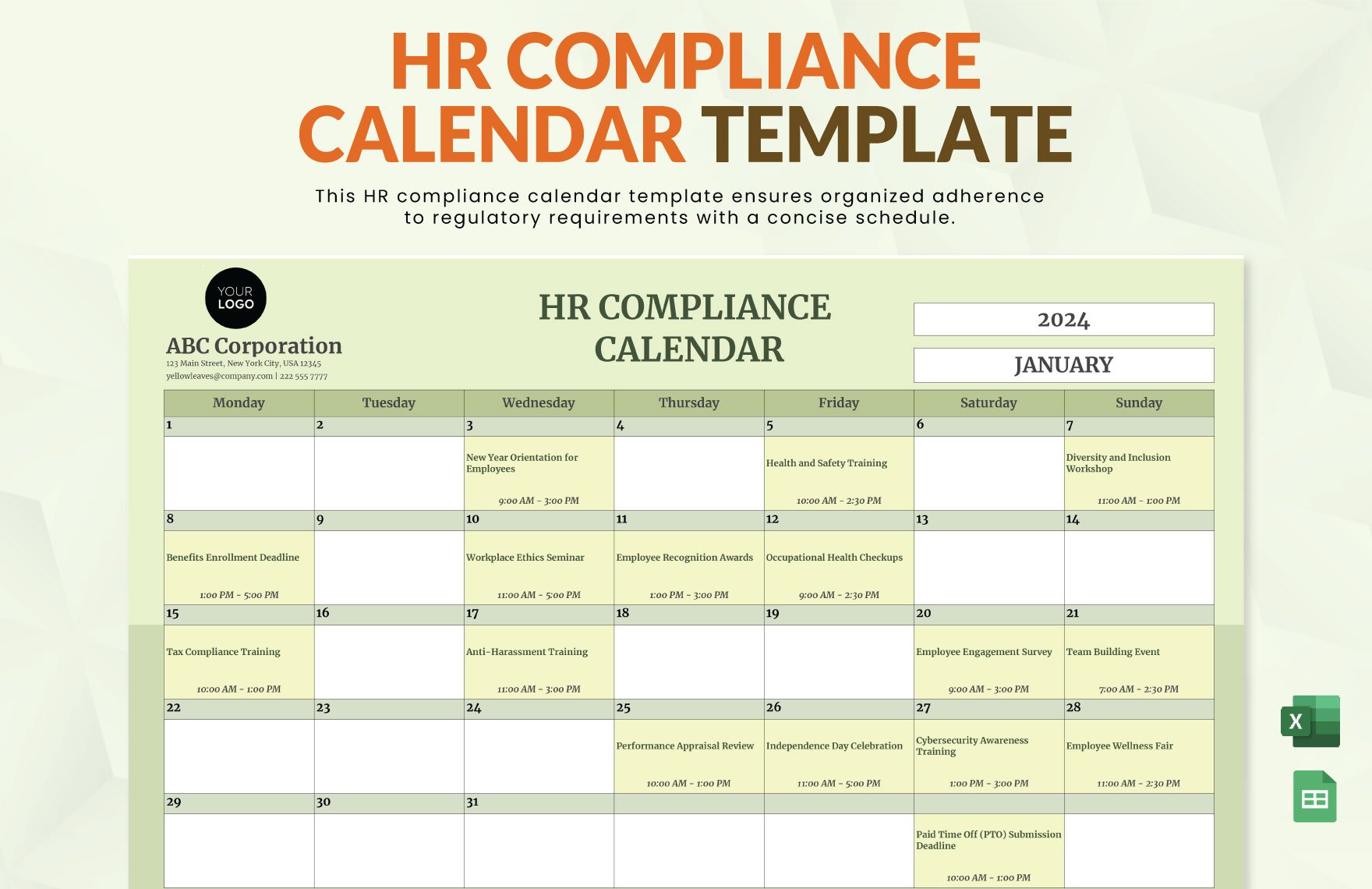 HR Compliance Calendar Template