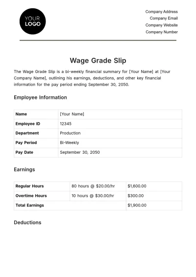 Free Wage Grade Slip HR Template to Edit Online