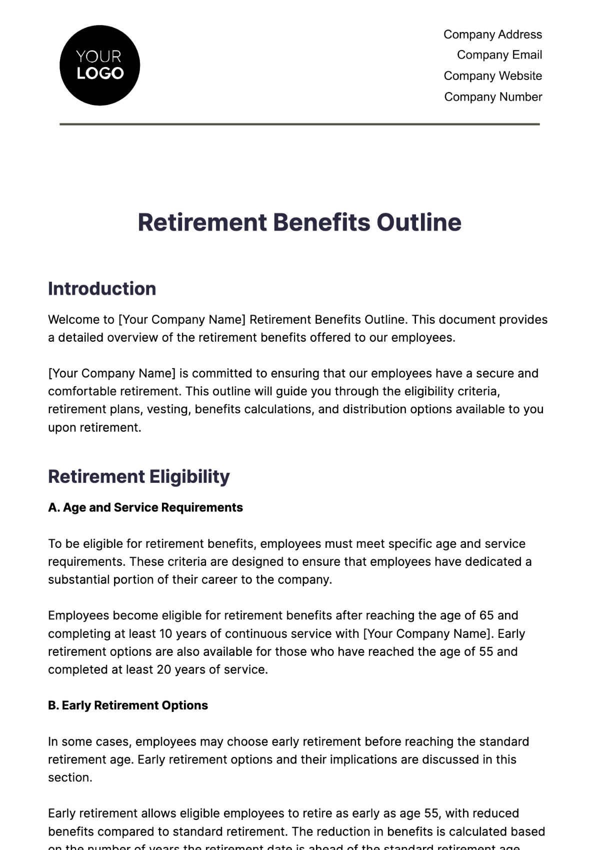 Retirement Benefits Outline HR Template - Edit Online & Download