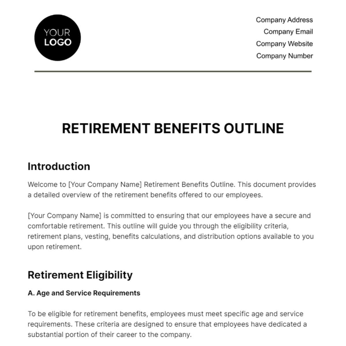 Retirement Benefits Outline HR Template