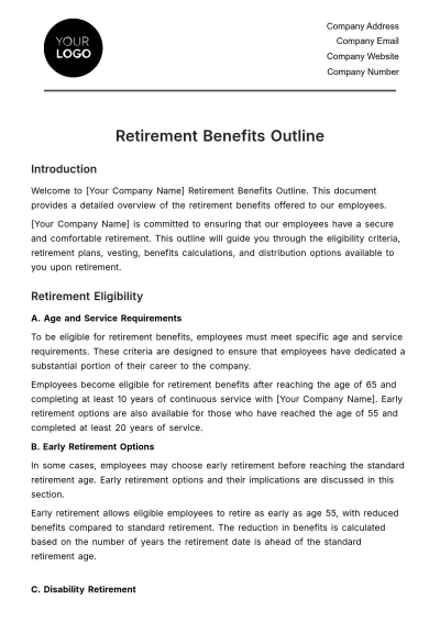 Free Retirement Benefits Outline HR Template to Edit Online