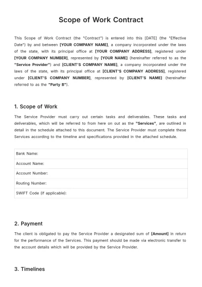 Free Scope Of Work Contract Template to Edit Online