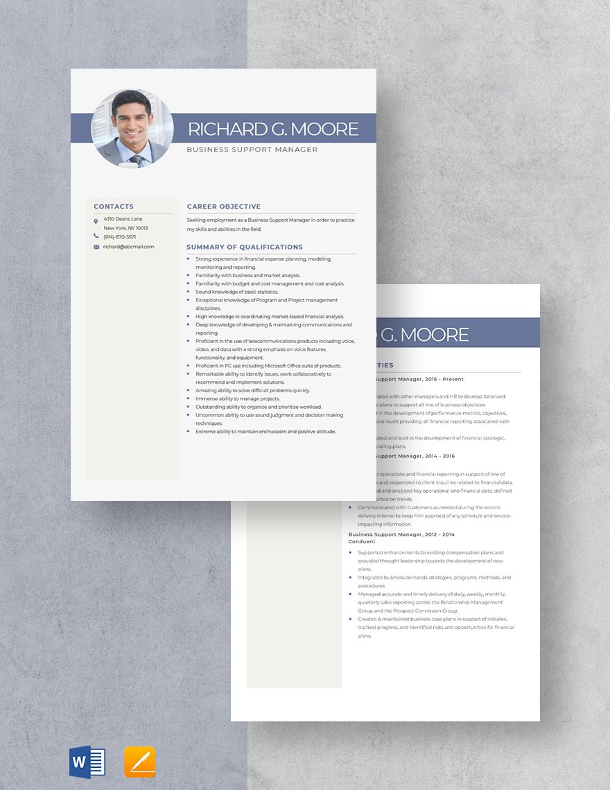 Business Support Manager Resume