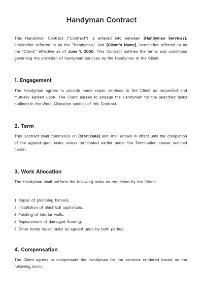 Free Handyman Contract Template to Edit Online