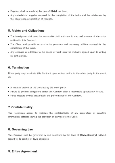 Free Handyman Contract Template to Edit Online