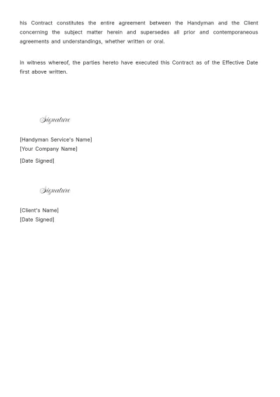 Free Handyman Contract Template to Edit Online