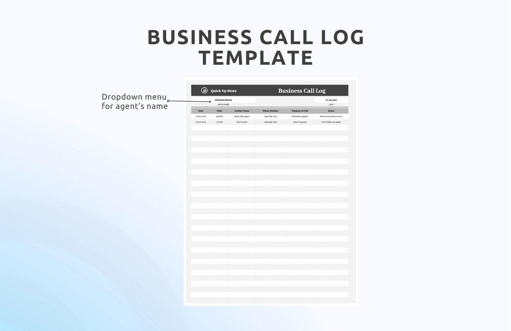 Business Call Log Template