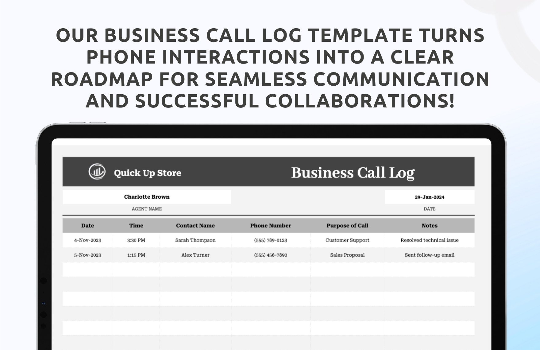 Business Call Log Template