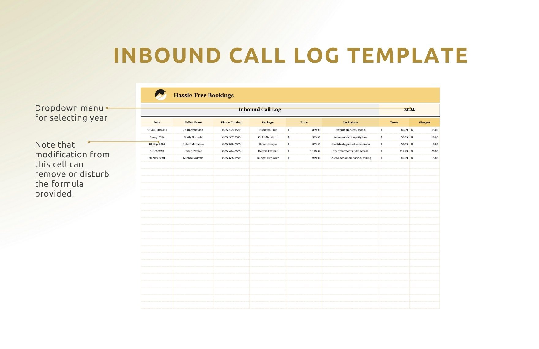 Inbound Call Log Template