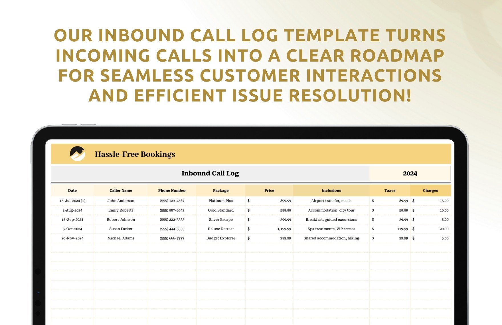 Inbound Call Log Template