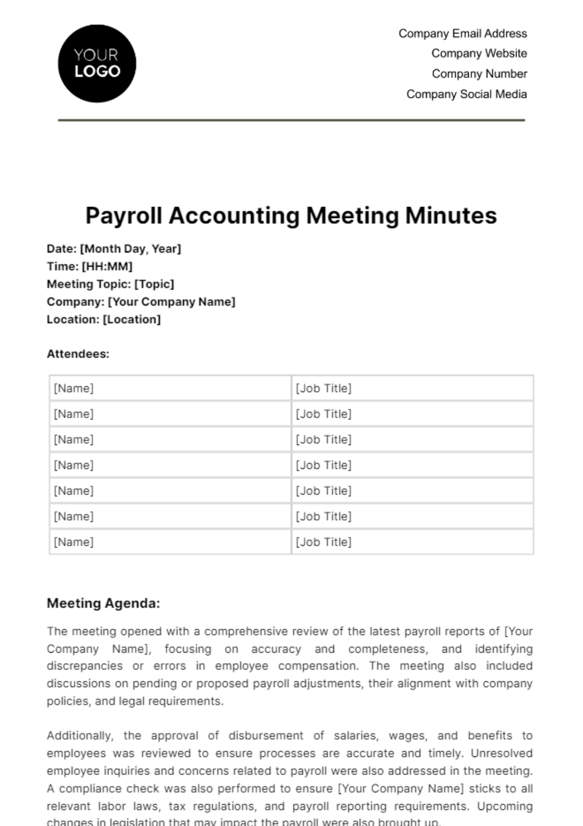 Free Payroll Accounting Meeting Minute Template