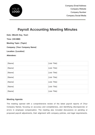 Free Payroll Accounting Meeting Minute Template to Edit Online