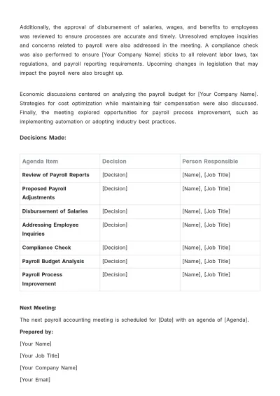 Free Payroll Accounting Meeting Minute Template to Edit Online