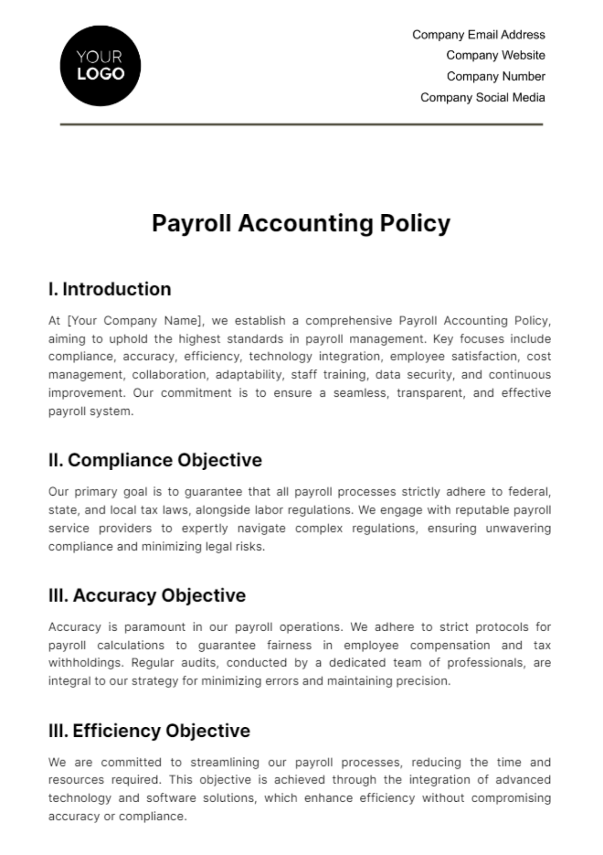 Free Payroll Accounting Policy Template