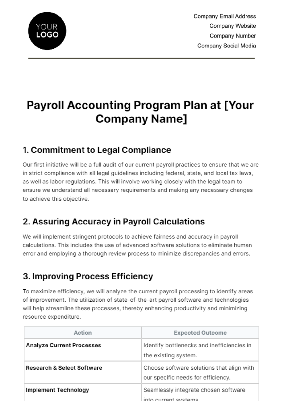 Free Payroll Accounting Program Plan Template