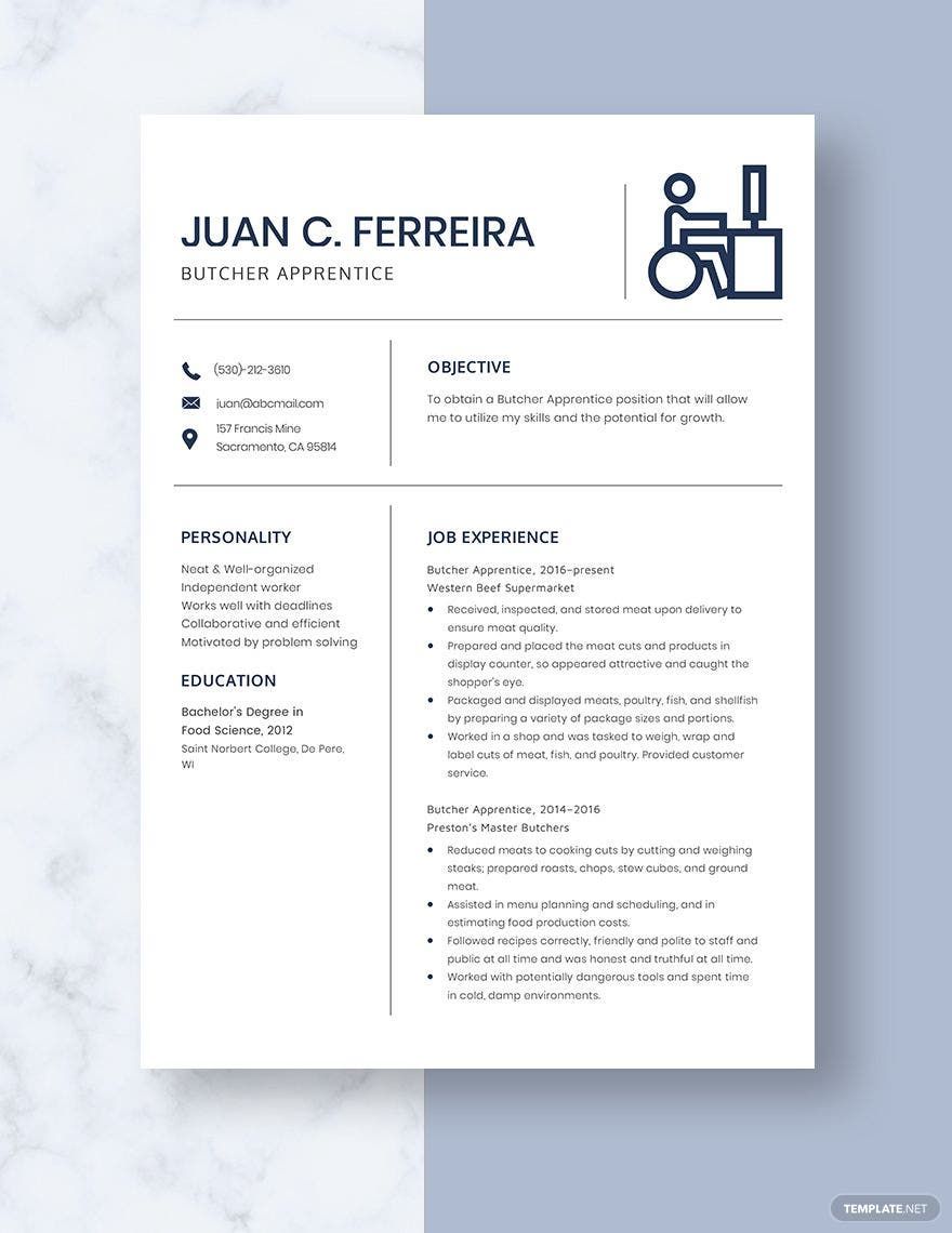 Free Butcher Apprentice Resume in Word, Apple Pages