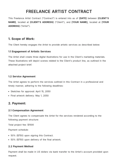 Free Freelance Artist Contract Template to Edit Online