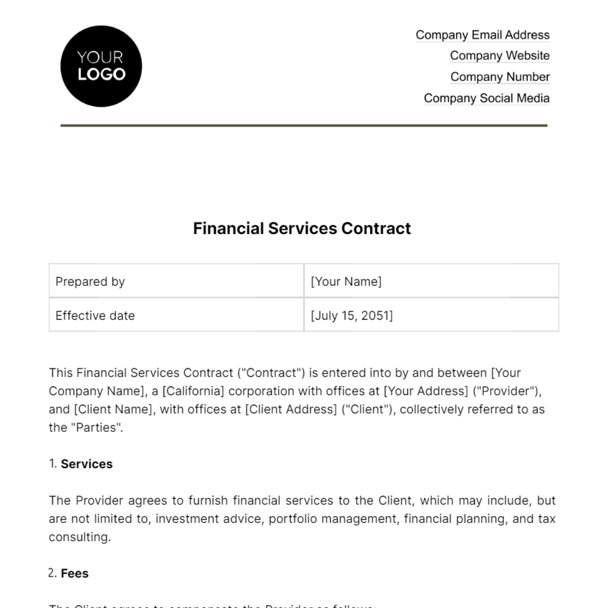 Free Financial Services Contract Template