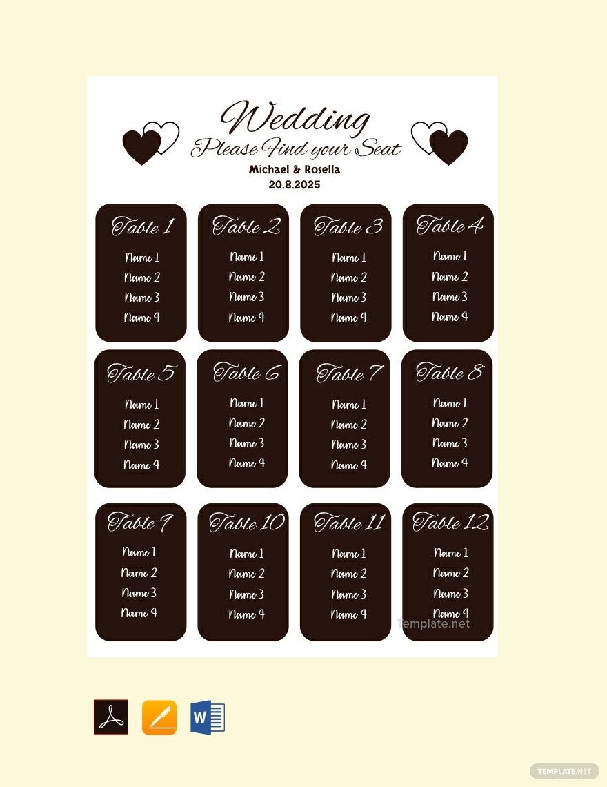 Blank Wedding Seating Chart Template in Word, Google Docs, PDF, Apple Pages