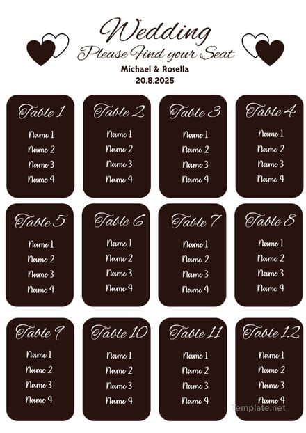 Free Seating Chart Template For Wedding Reception