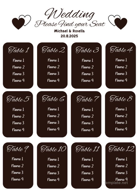  Free Seating Chart Template For Wedding Reception DocTemplates