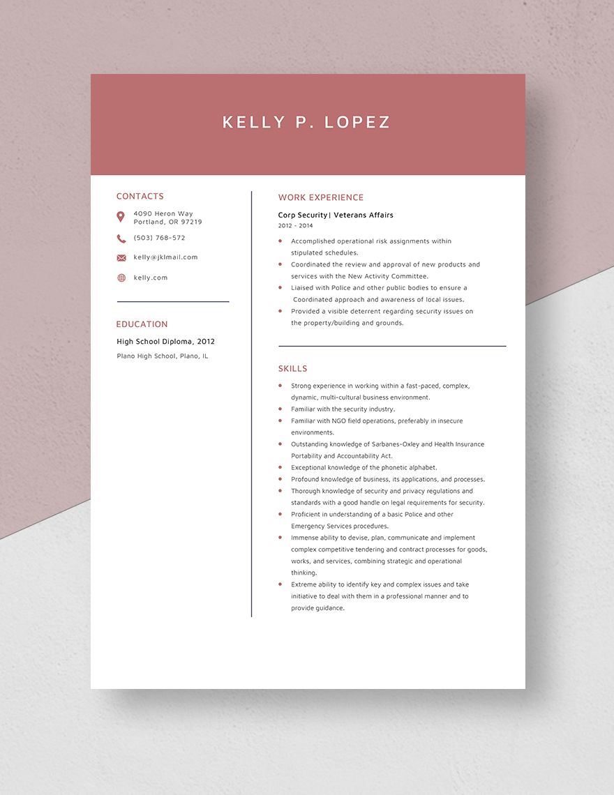 Corp Security Resume