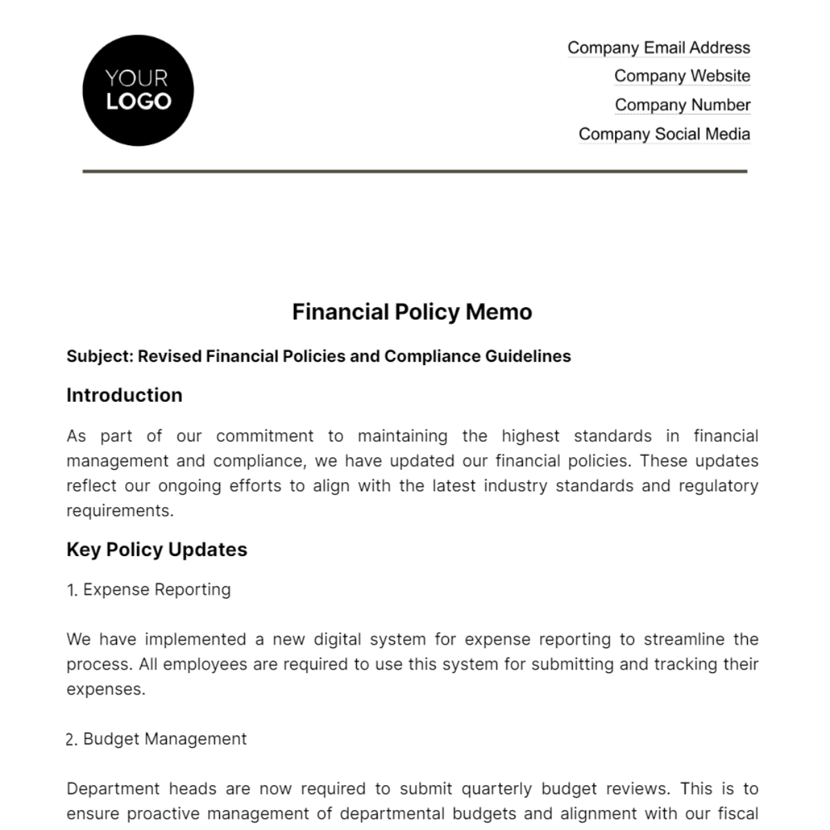 Financial Policy Memo Template